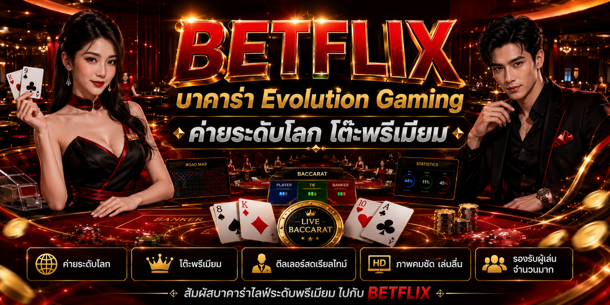 BETFLIX บาคาร่า Evolution Gaming ค่ายระดับโลก โต๊ะพรีเมียม