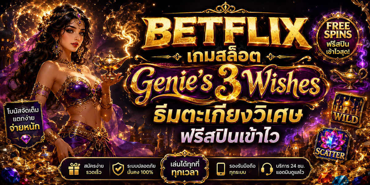 BETFLIX เกมสล็อต Genie’s 3 Wishes ธีมตะเกียงวิเศษ ฟรีสปินเข้าไว